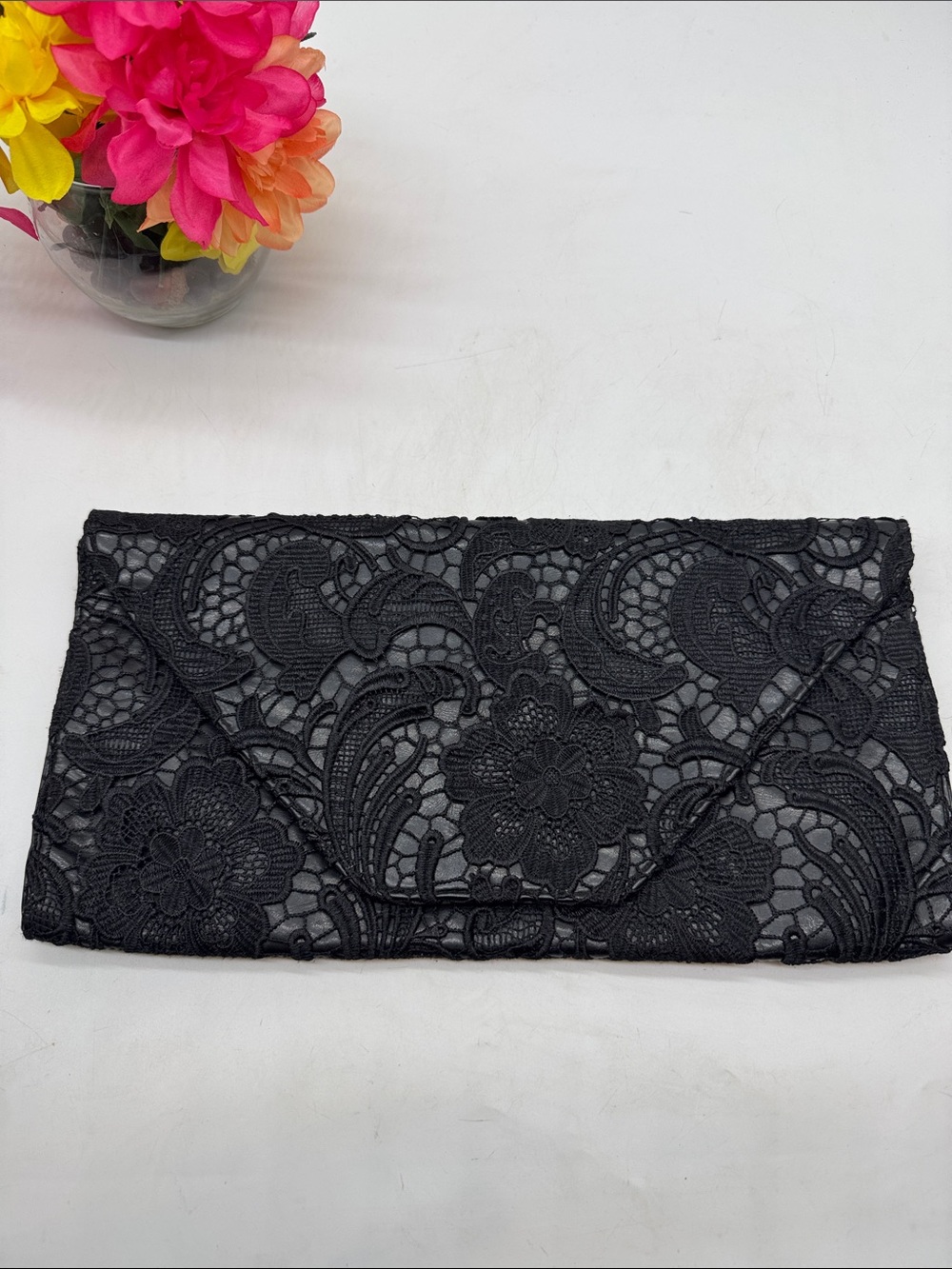 Jessica Simpson Black Lace Envelope Oversized Clutch Purse